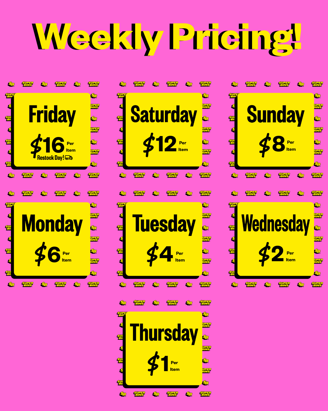 Weekly pricing calendar